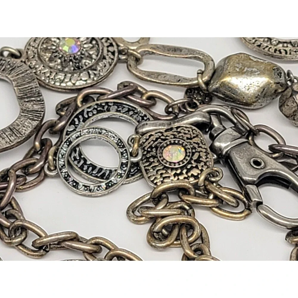 Ruby Rd. Chain Statement Belt Women’s AB Rhinestone Flowers Silver Tone Vintage